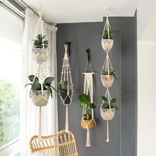 Boho Chic Macrame Plant Hanger: Handmade Flower Pot Planter Wall Decor for Home and Garden